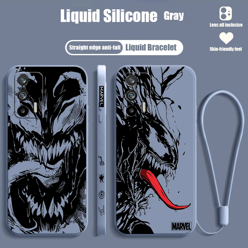 Marvel Venom For Realme Q5 GT Neo 5 3T 3 XT X3 C55 C30 C21Y C11 C2 Explorer Master Liquid Left Rope Phone Case