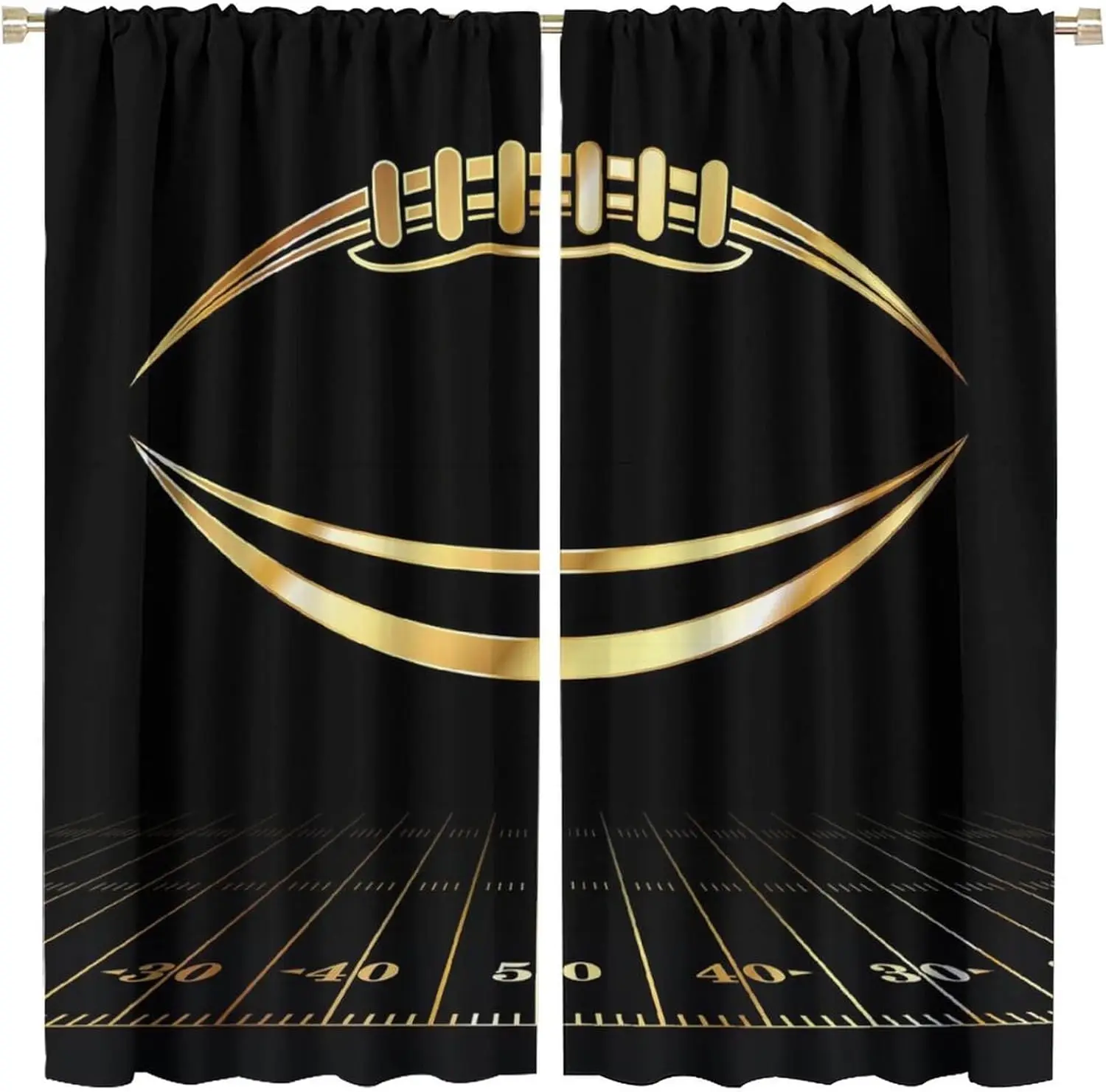 American Football Decor Window Curtains,Black and Gold Kids Football Window Drapes, for Teens Boys Young Man Living Room Bedroom