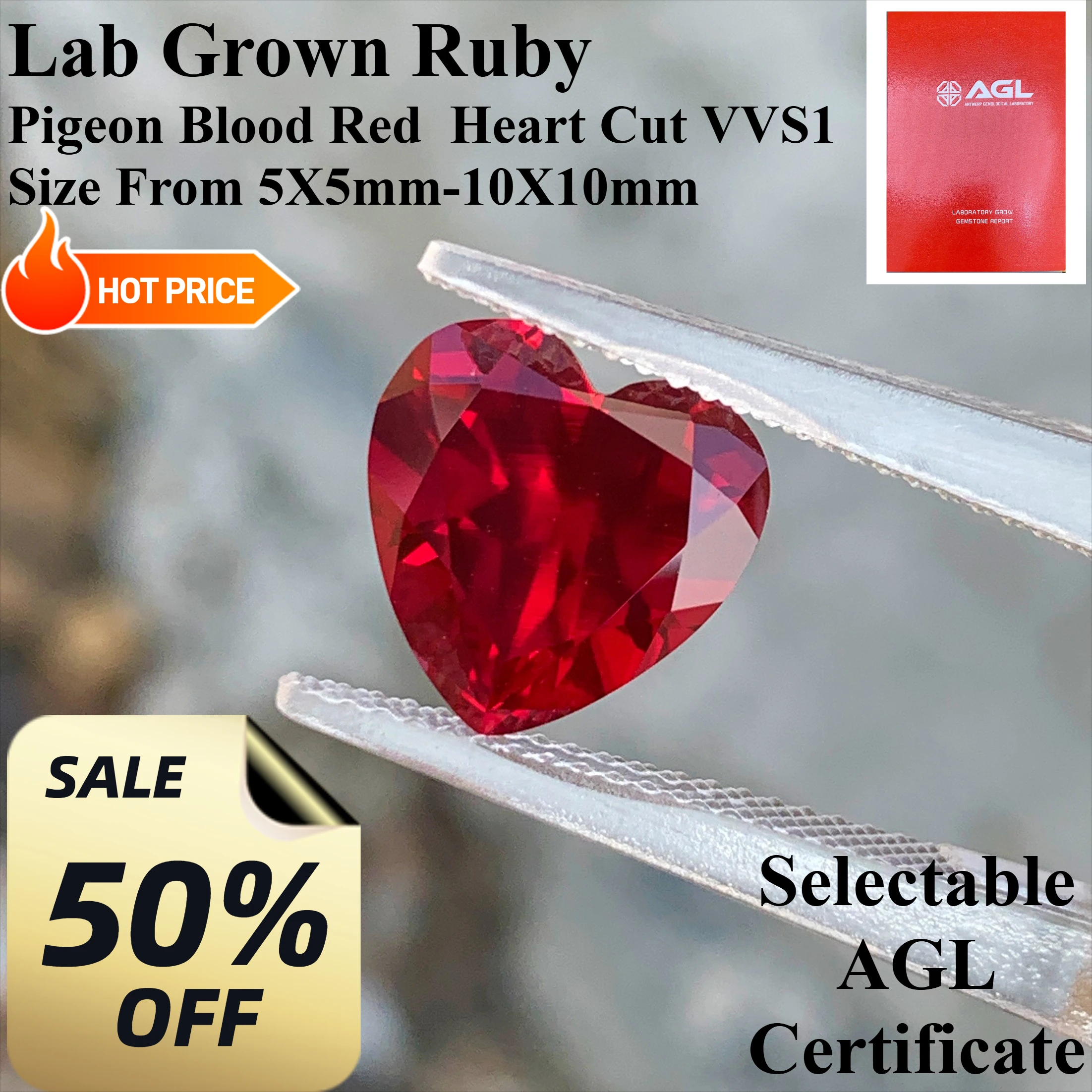 

Lab Grown Ruby Pigeon Blood Red Heart Cut VVS Loose Gemstone AGL Certificate DIY Jewelry Making For Rings Earrings Necklaces
