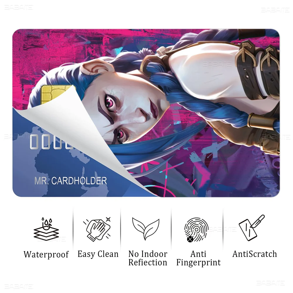 Animation A-Arcane J-Jinx Credit Card Skin Stickers No Adhesive Residue Water Proof For VISA Credit Card Subway Access Card