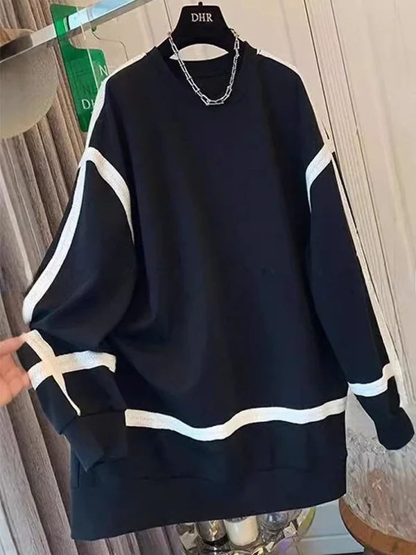

plus Size 300 Pou Bla White Color Blo Long Hoodie Women's European Faion Ele round Ne Top Winter Casual Wear
