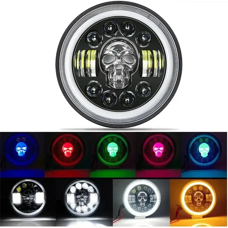 7 Inch Round LED Headlamp Automatic Turning Change Motorcycle skull Headlights Fit For Harley Davidson Universal Car Accessories