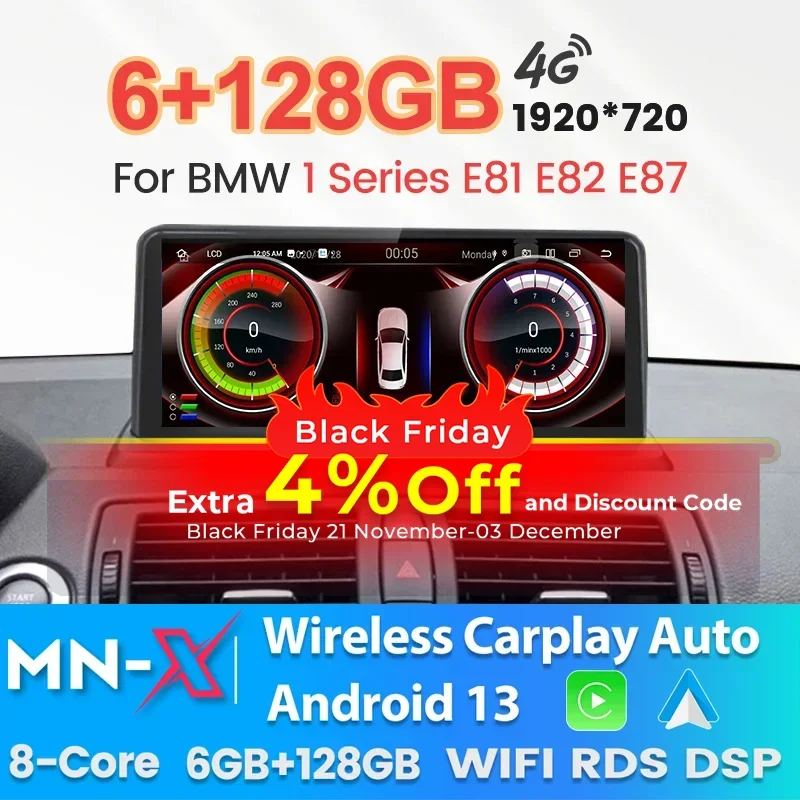 Android 13 8-Core Wireless Carplay Auto 4G Car Radio for BMW 1 Series E81 E82 E87 E88 2005 - 2012 Multimedia Player 1920*720 GPS