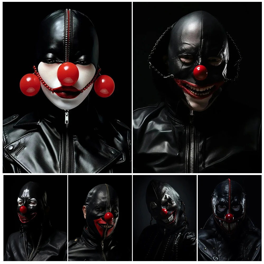 

Smiling Scary Clown Abstract Art Poster Print Creepy Leather Clown Horror Dark Aesthetics Wall Art Canvas Print Home Decoration