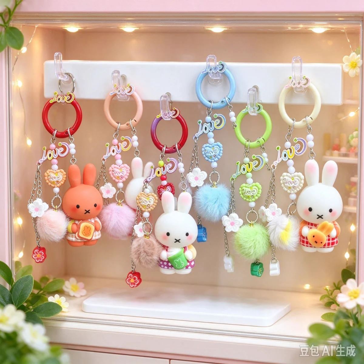 Kawaii Miffy Keychain Cute Cartoon Miffy New Design Baking Delicacies Cute Ball-shaped Doll Phone Chain Hanger