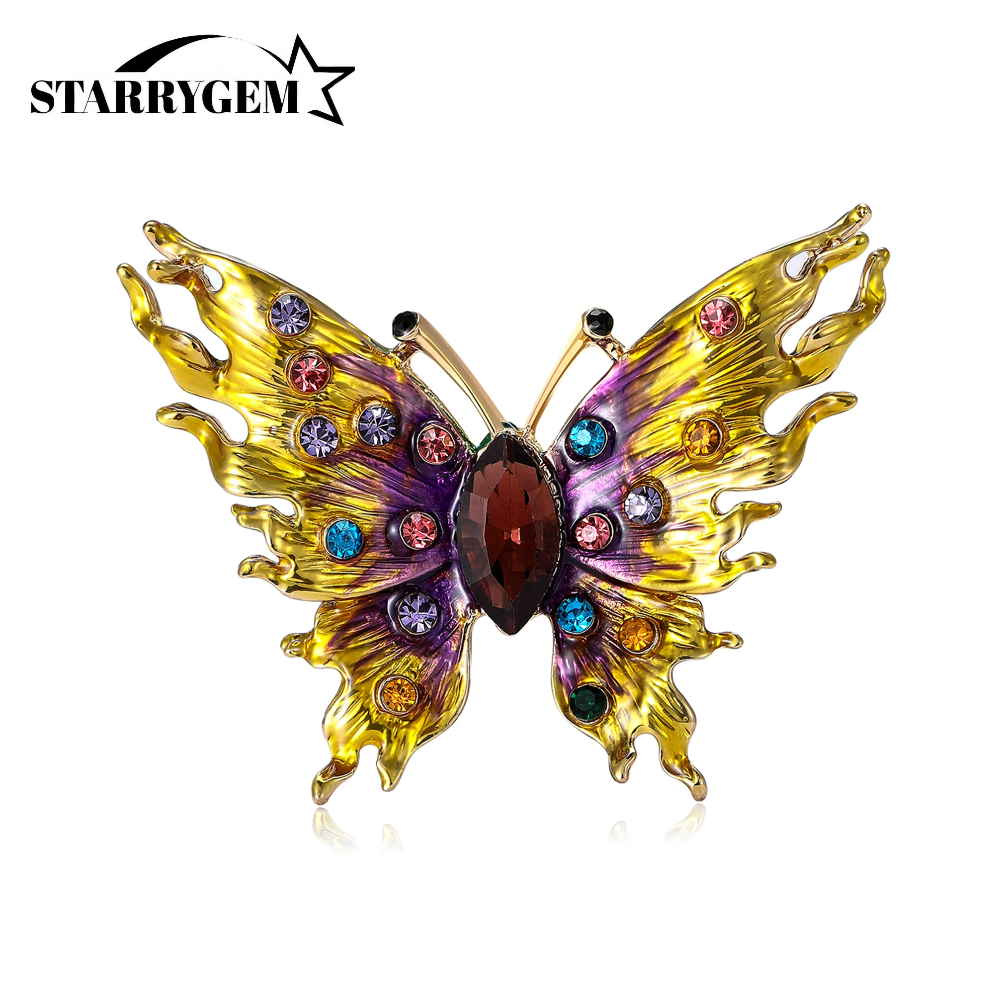 Rhinestone Flame Butterfly Brooches for Women Unisex Glass Insect Pins Office Party Friend Gifts Jewelry Accessories