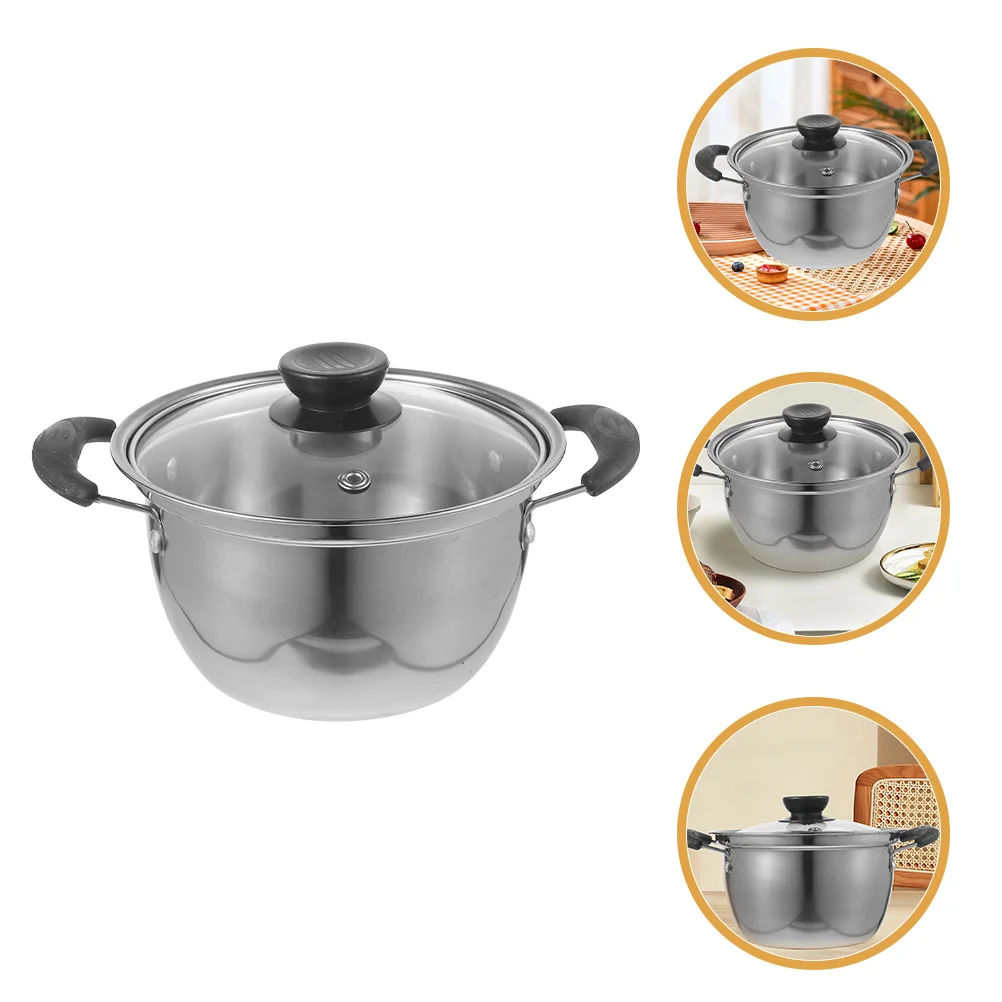 

Stainless Steel Soup Pot Dual Handle Deep Stockpot Cooking Saucepan Polished Metal Non Stick Pan Lid For Noodles Kitchen