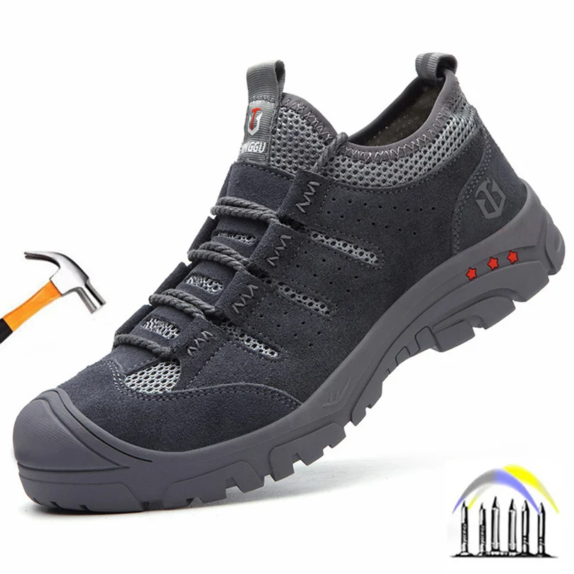 Men's Industrial Breathable Safety Shoes Construction Site Anti Smash Steel Toe Boots Anti Puncture Protective Work Sneakers