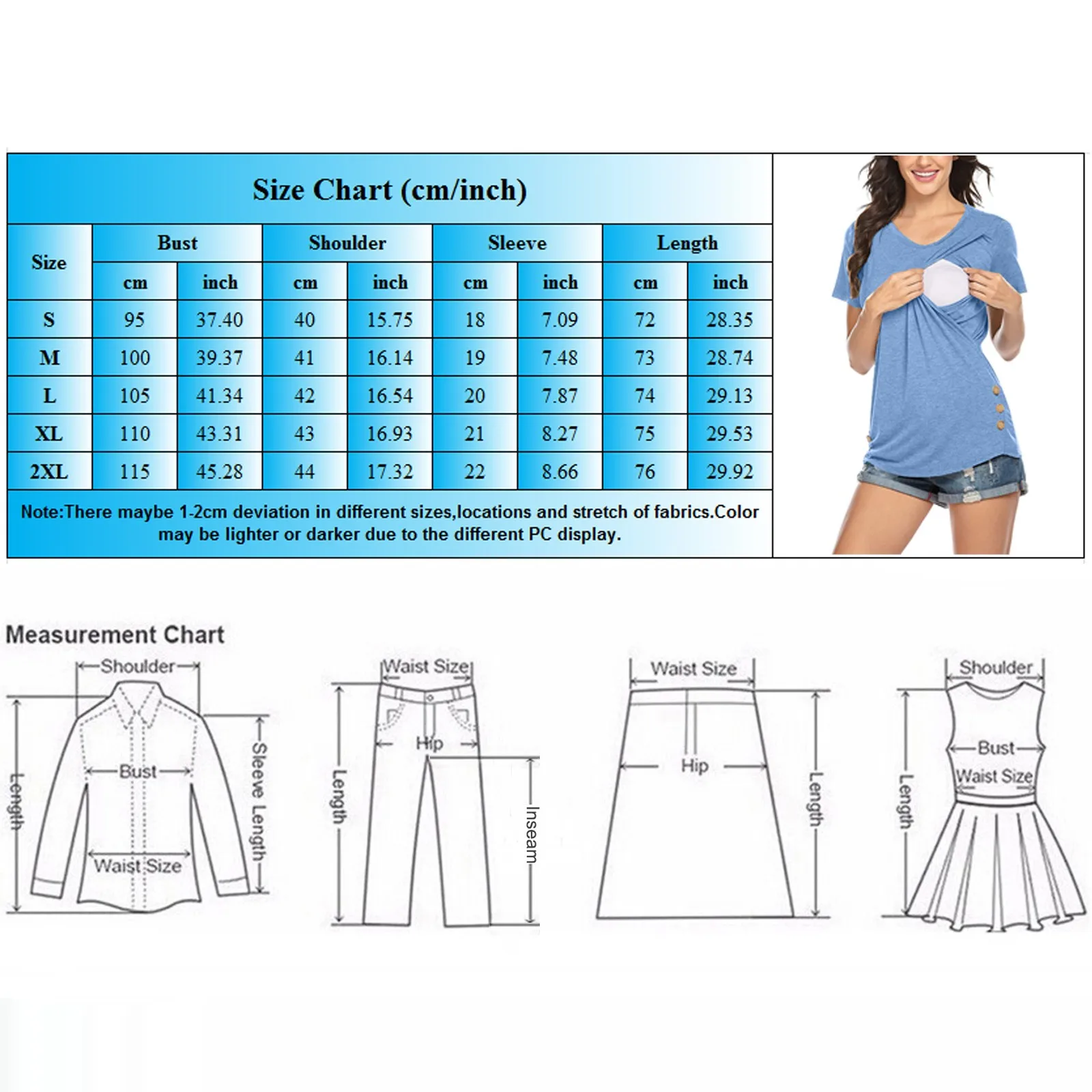 Schwangere Frauen T Shirt Mutterschaft Sommer Kurzarm Seite Taste Crew Neck Tees Einfarbig Pflege Tops Für Stillen Neue – Detail 1
