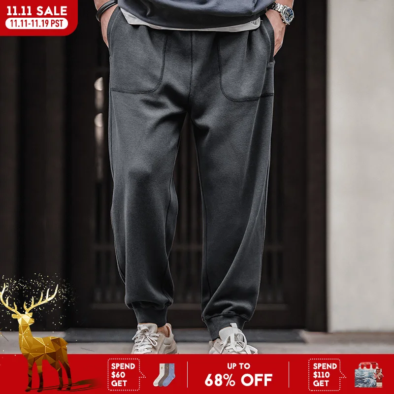 

Мужские трикотажные Зауженные спортивные брюки Maden, темно-серые повседневные тренировочные штаны с большими карманами и кулиской для бега, спортивный костюм