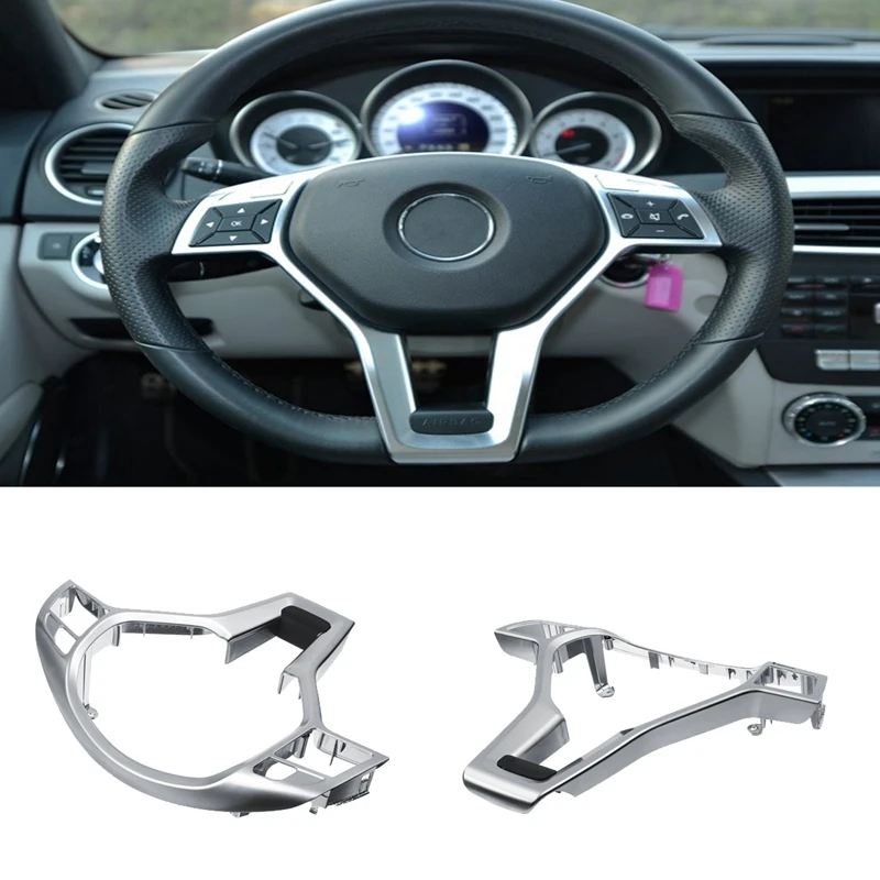 2X Car Steering Wheel Frame Trim Cover For Mercedes Benz A C E GLA CLA CLS Class W176 W204 W212 X156 C117 Silver