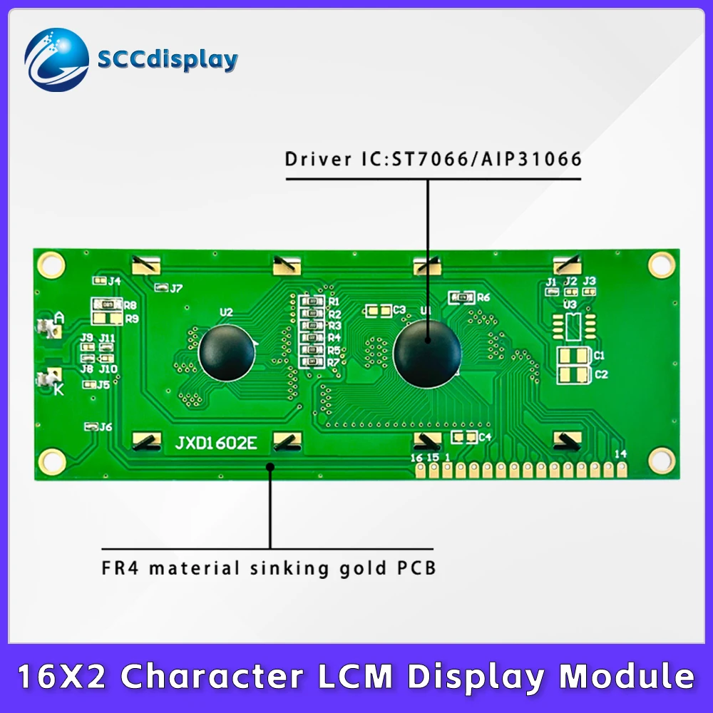 High lifespan JXD1602E multiple modes large character LCM display module ST7066/AIP31066 drive 16*2 dot matrix LCD screen