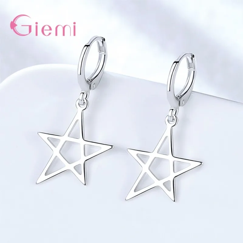 High End Made Star Shape Huggie Earring 925 Sterling Silver Leverback Pendiente Women Girl Christmas Gift Fashion Ear Jewelry