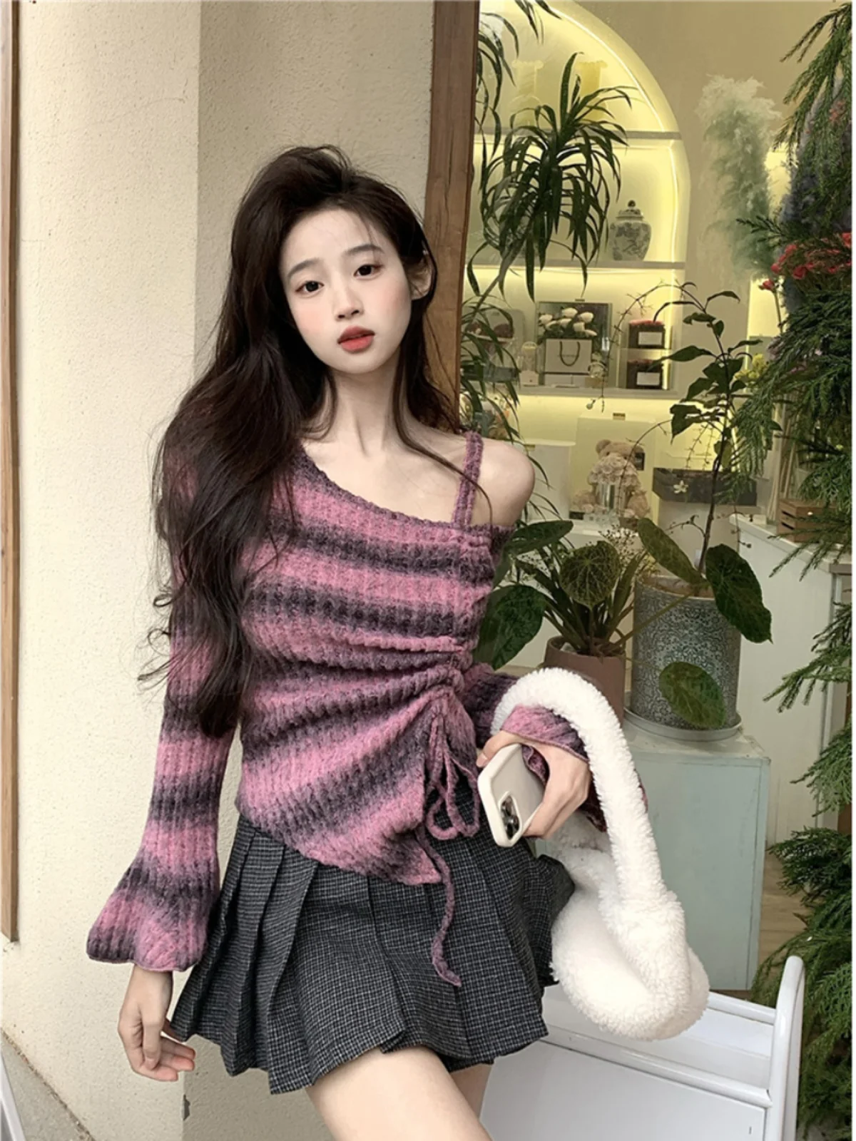 Women Print Pullover Knitted Sweater Harajuku Korean Y2k Long Sleeves Oversize Sweaters Jumper Vintage 2000s Clothes 2024 Autumn