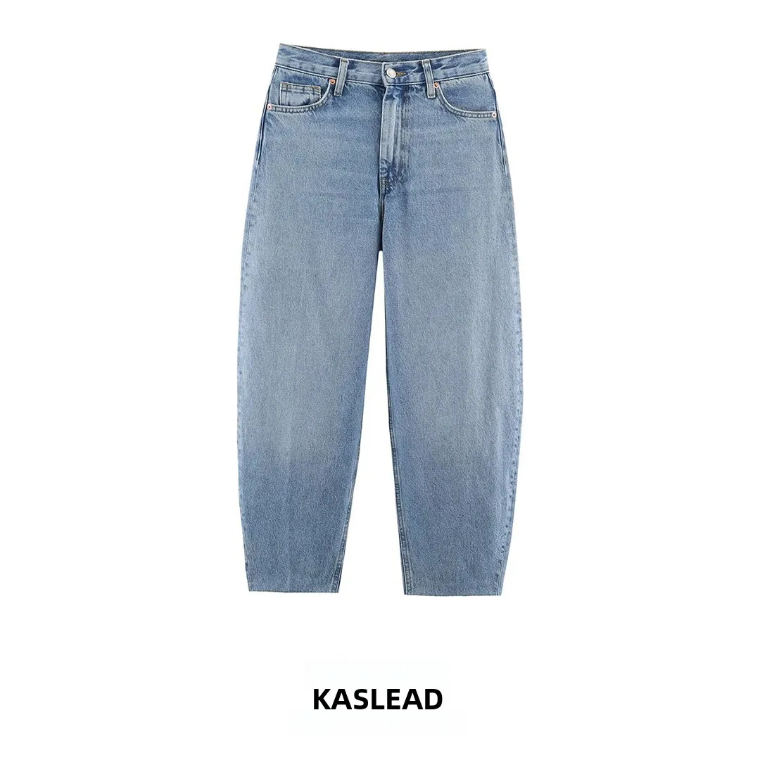 KASLEAD High Waist Cone Shaped Jeans Women's Fashion Design Premium Denim 6840107 Polyester Fiber Button Closure