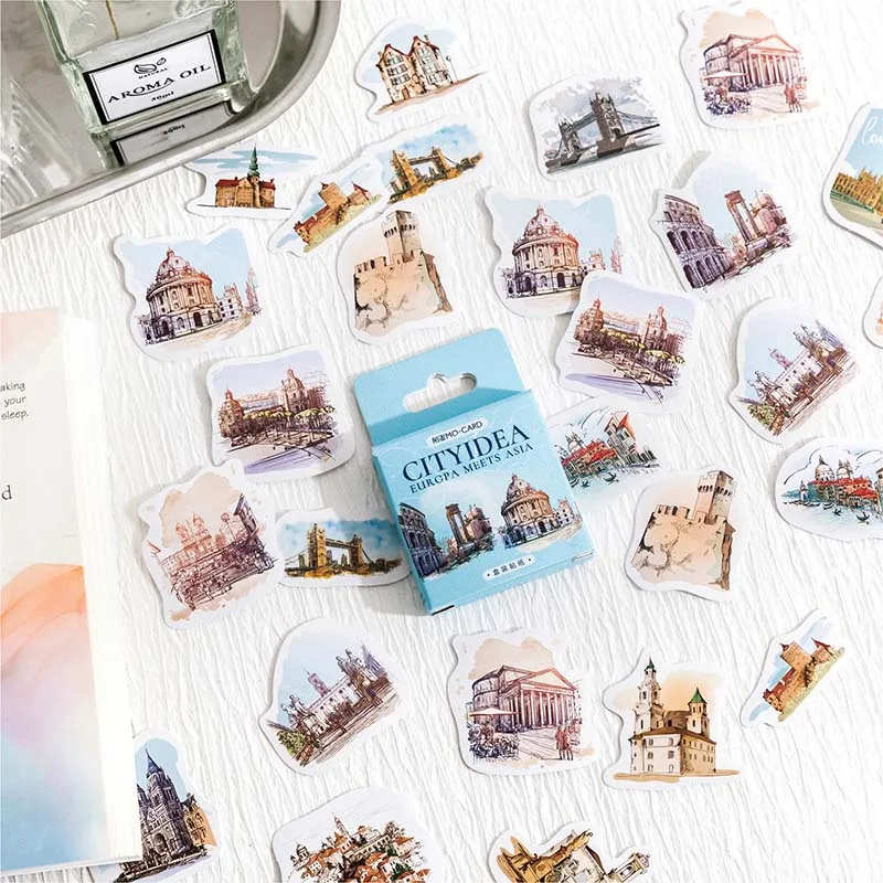 46pcs/box City Walk Stickers landmark Collection Planner Card Making Sticker Set for Cup Album Scrapbooking School Stationery