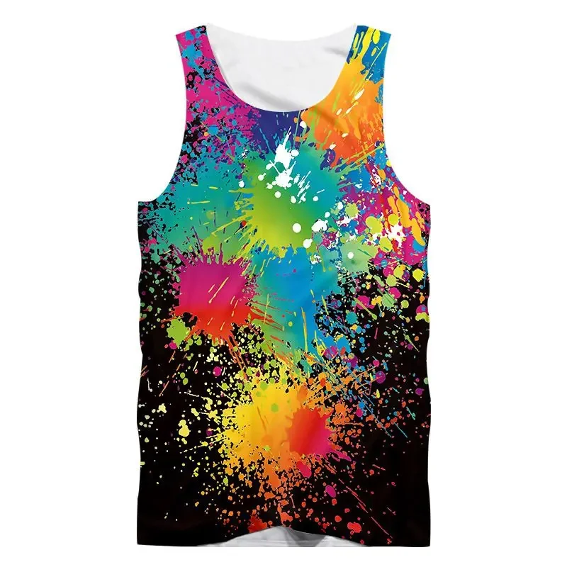 Tank Top 2024 Summer 3D Digital Printing Color Ink Handsome Starry Sky Universe Men's Thin Round Neck Vest Sports Fitness Clothe