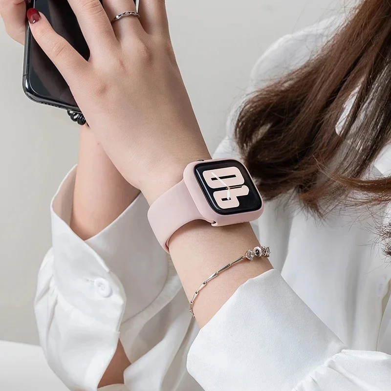 Vidro Temperado e Capa para Apple Watch, PC Bumper, Capa Protetora de Tela, iWatch Série 7, 6, 5, 4, SE2, 7, 8, 9, 45mm, 41mm, 44 milímetros, 40 milímetros, 42 milímetros, 38 milímetros