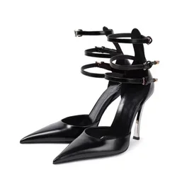 Shiny Leather Super High Thin Heels Solid Color Ankle Buckle Strap Shallow Pumps Crossdresser Queen Shoes