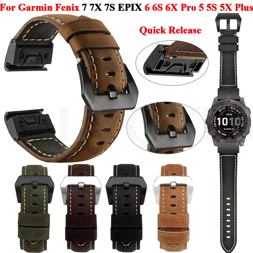 

20mm 22mm 26mm Leather Smart Watch Strap For Garmin Fenix 7X 7 7S 6X 6SPro 5X 5 3HR 935 945 Bracelet QuickFit Wristband Correa