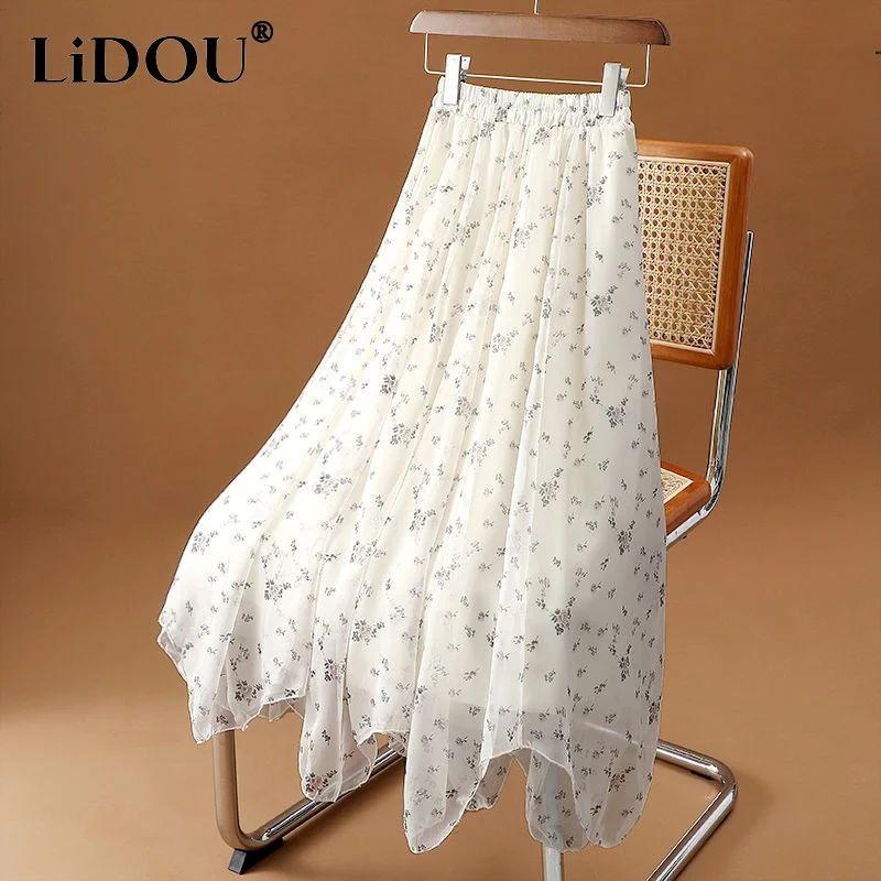 2023 New Spring Summer Female Loose Printing Casual Young Style Lively Fashion Sweet Popularity All-match Mid-calf A-line Skirt