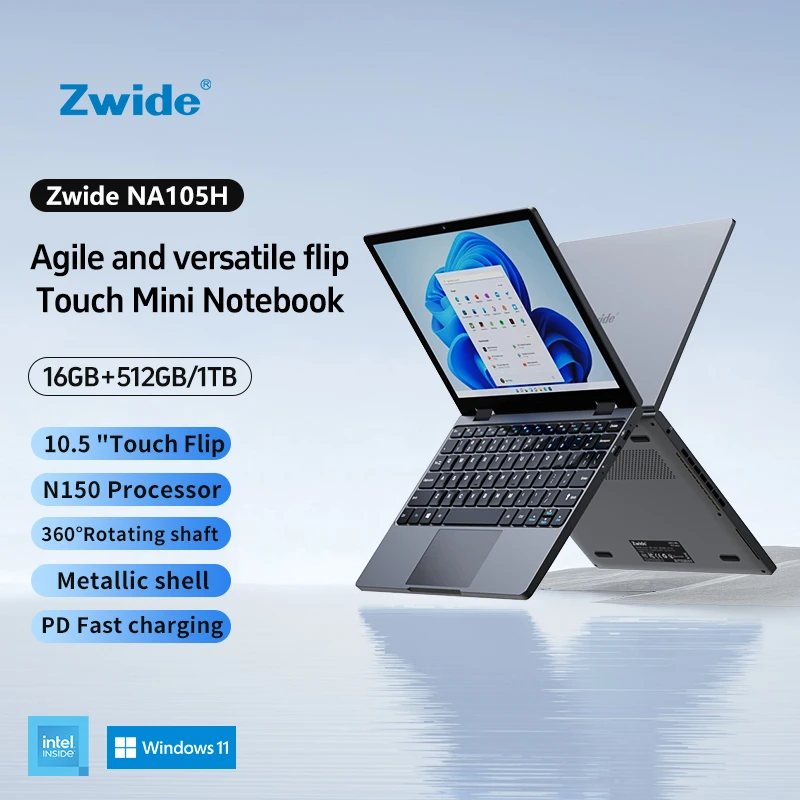 Zwide 10.5 inch Mini Laptop Tablet 2 in 1 Business Notebook Computer for Travel and Office