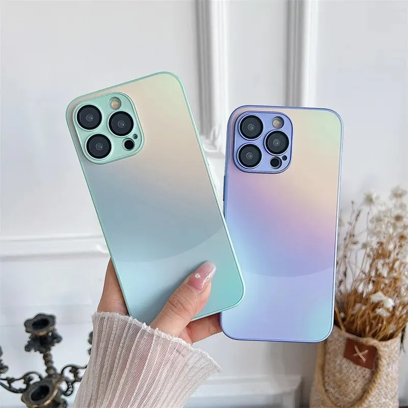 Simple Frosted Gradient Glass Anti-drop Cover For iPhone 15 11 14 13 12 Pro Max Plus Matte Metallic Paint Lens Protective Case