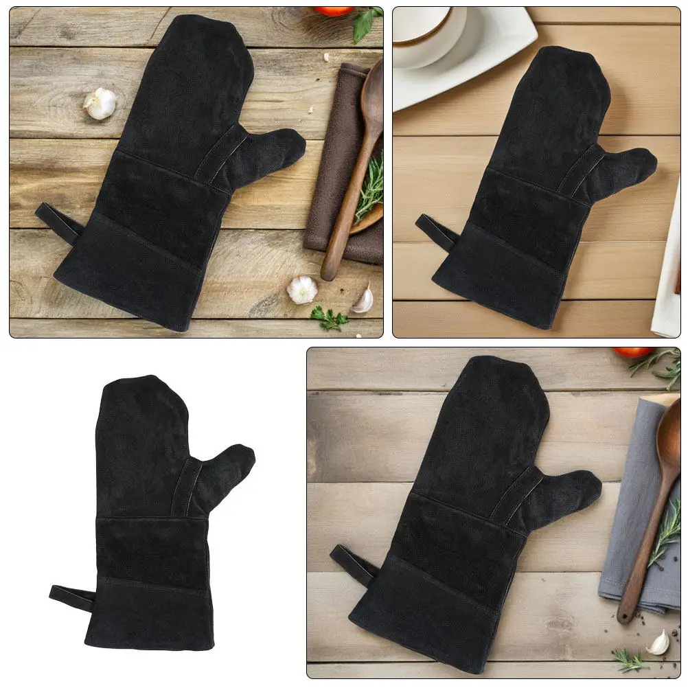 3Pcs Heat Resistant Black Oven Gloves Finger Design for Bbq Grilling Baking Cooking Kitchen Protective Potholders view 4
