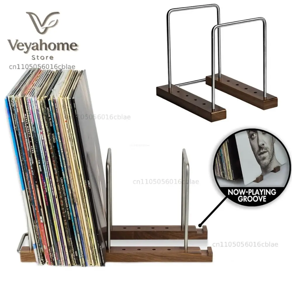 Retro Solid Walnut Vinyl Record Holder Adjustable Portable Record Stand Saving Album Display Holder