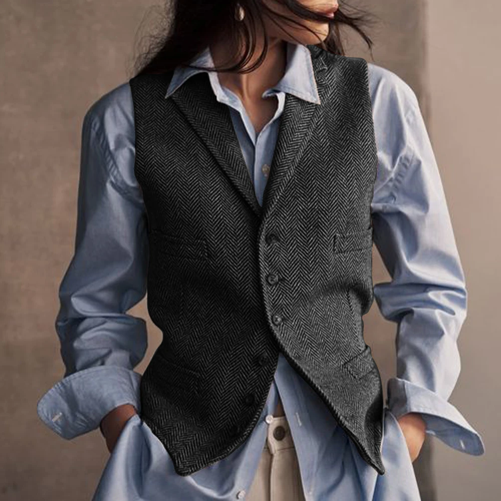 Gilets à col rabattu pour femmes, motif à chevrons, simple boutonnage, gla2024