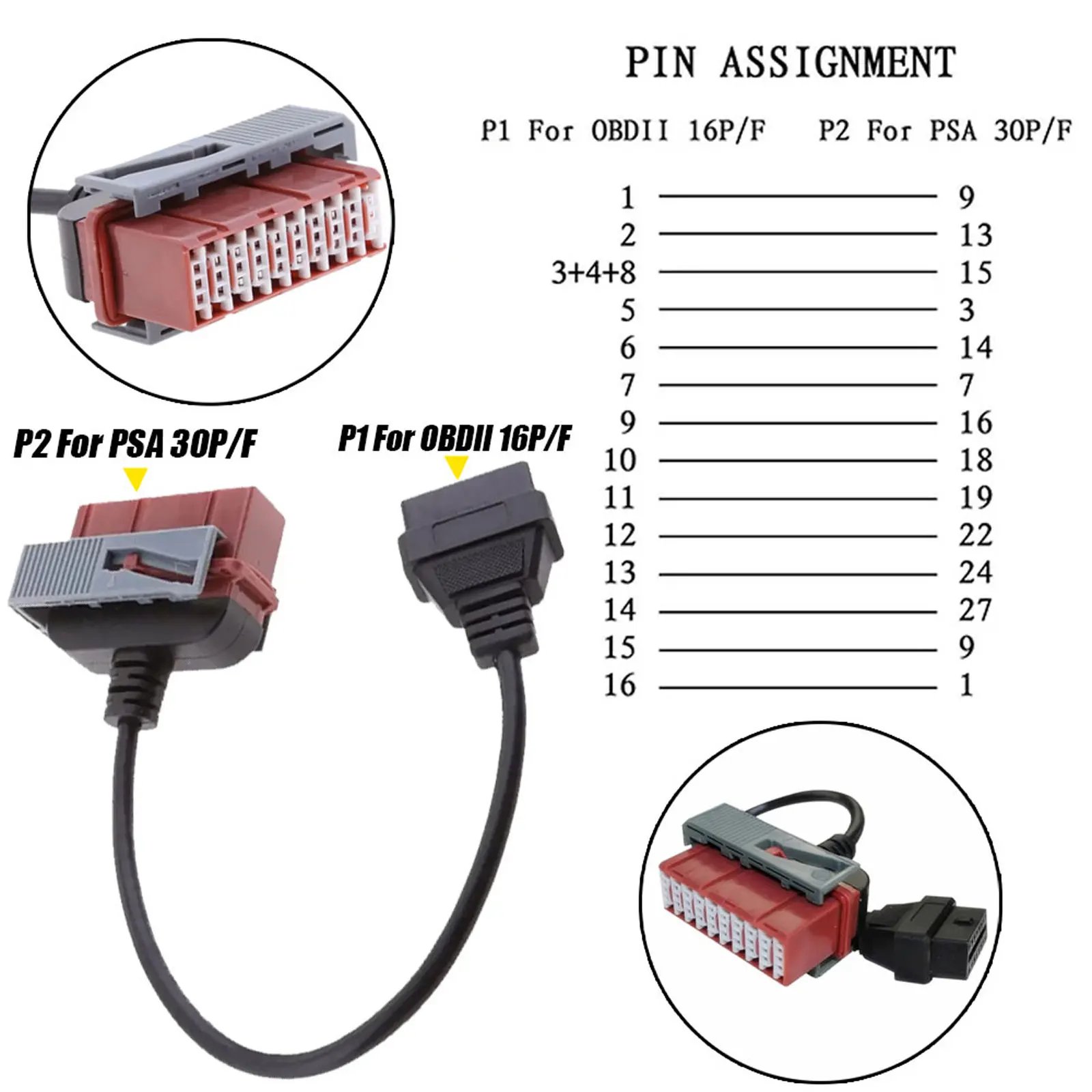 OBD2 Diagnostic Cable For Citroen/Peugeot/PSA 30 Pin Automobile OBDII Diagnostic Scanner Connector Cable OBD2 Diagnostic Adapter