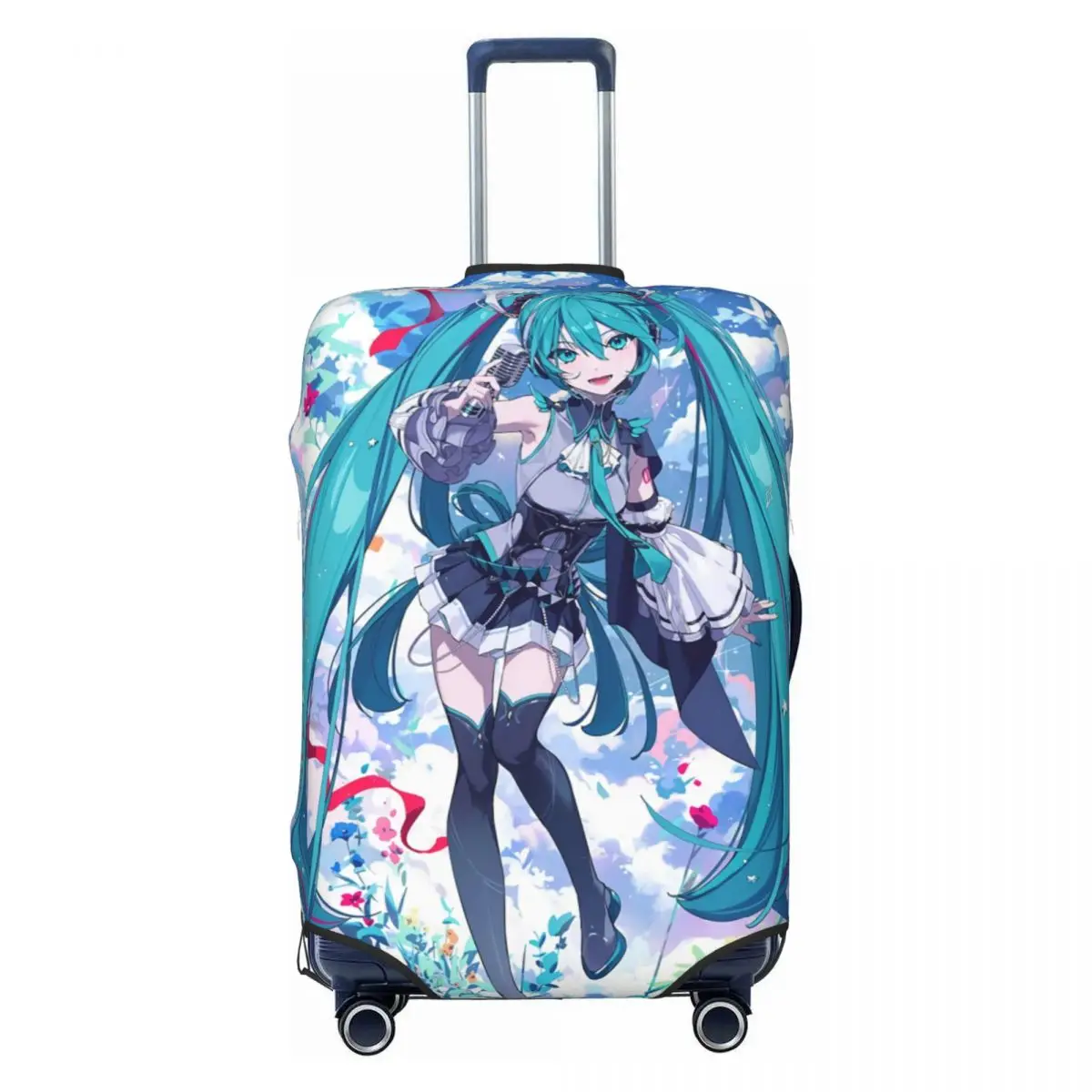 カスタム初音ミク-vocaloid-ロックアニメ荷物カバープロテクター面白い旅行スーツケースカバー-18-32-インチ用