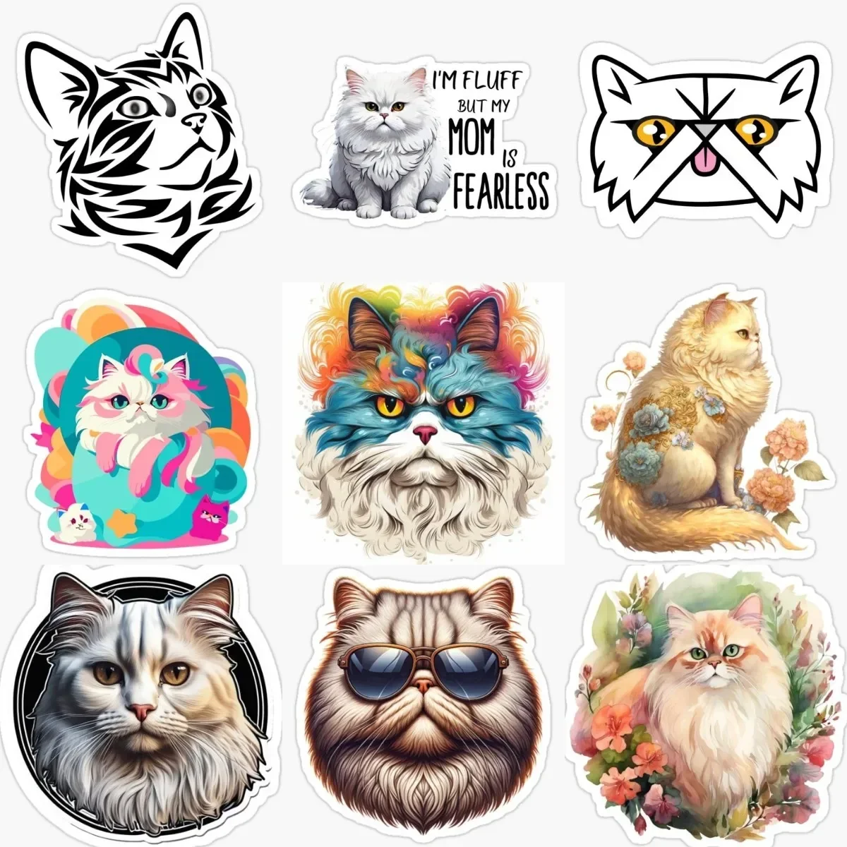 

Creative Persian Cat Pets PVC Waterproof Sticker for Decorate Door Room Fridge Wall Window Car Van Helmet Decal Accessories