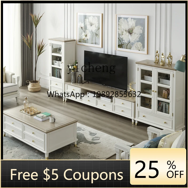 

AA Solid Wood Modern Minimalist Small Apartment Living Room Furniture American Style TV Cabinet and Coffee Table Set