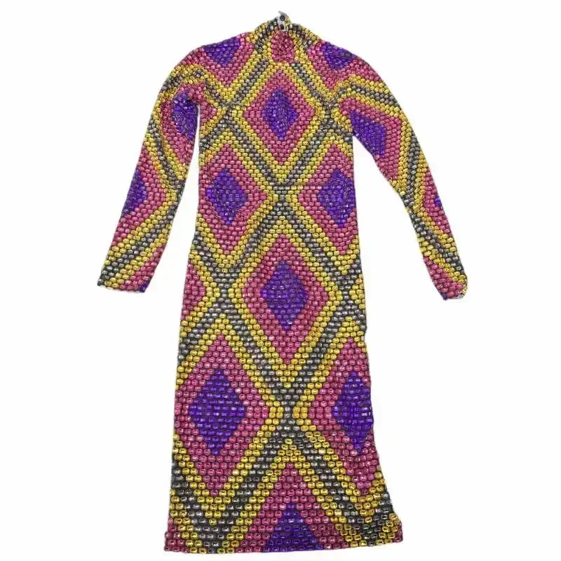 المرأة حجر الراين مطاطا متأنق سحب الملكة عيد ميلاد مرحلة الأداء فستان قصير احتفال 2026 جديد