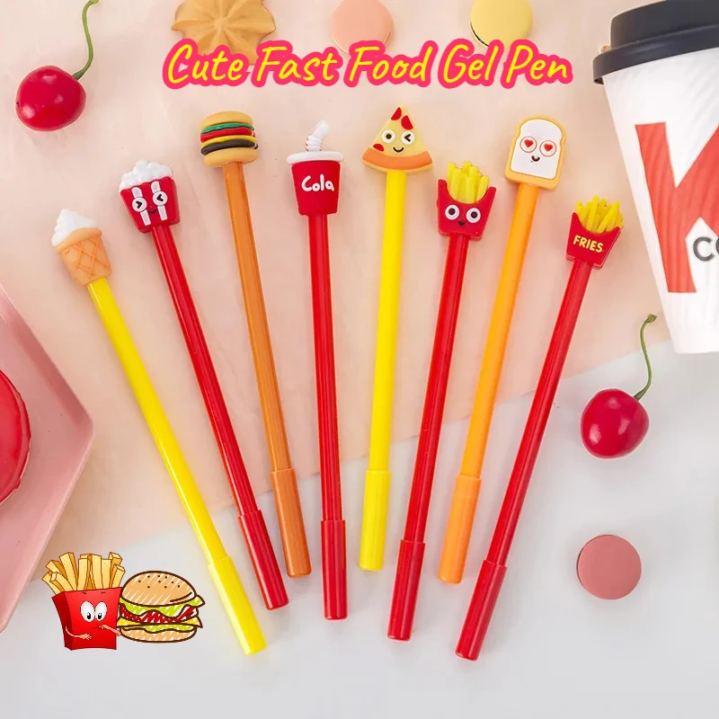 10Pcs/Lot Cute Fast Food Gel Pens 0.5mm Black Ink Cartoon Hamburg Pizza Fries Cola Gel Pen Stationery Kid School Office Supplies