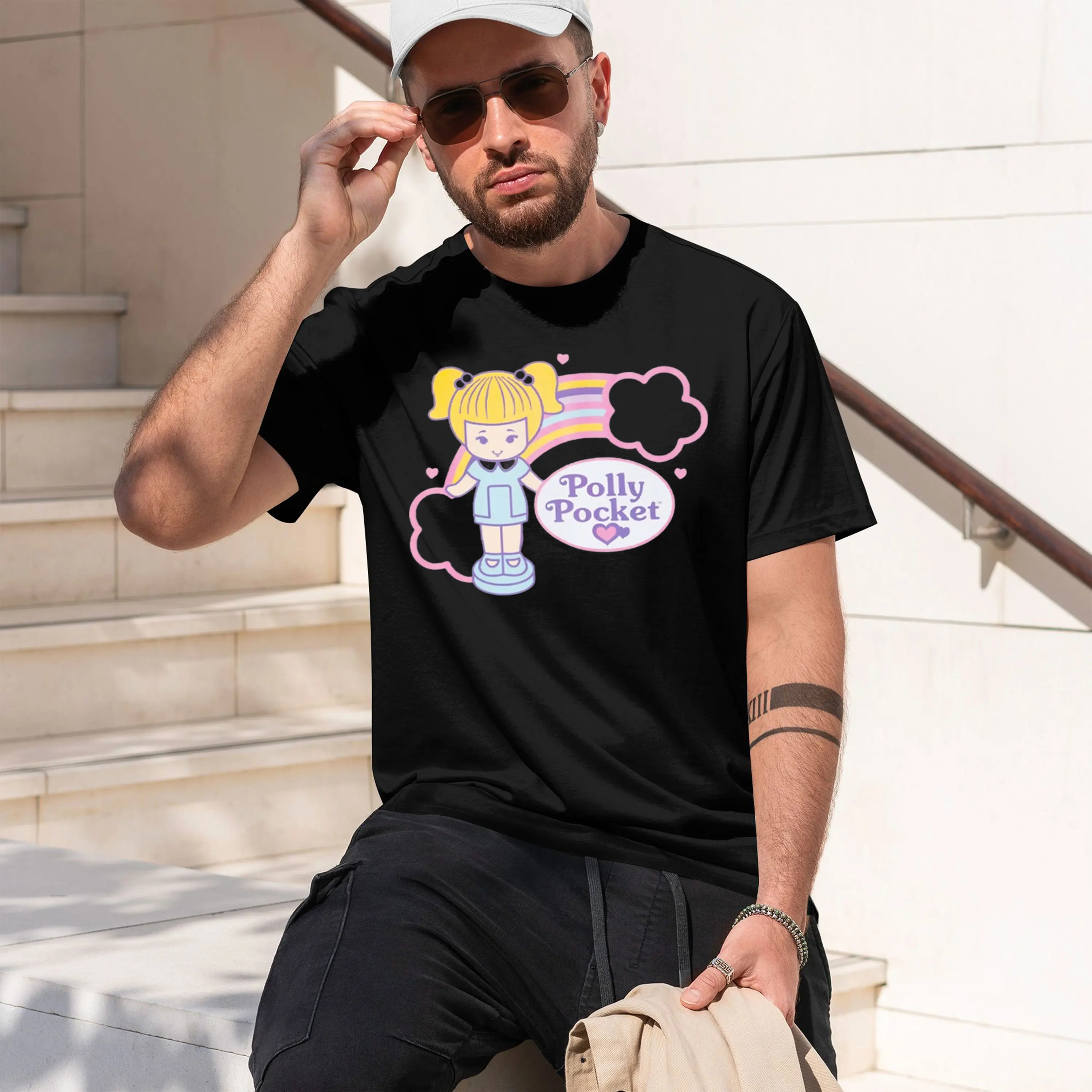 Camiseta de Manga Corta para Hombre, Modelo 2026, con Estampado de Polly Pocket, Ropa con Letras de Polly Pocket, Transpirable, Camisetas Nostalgia R