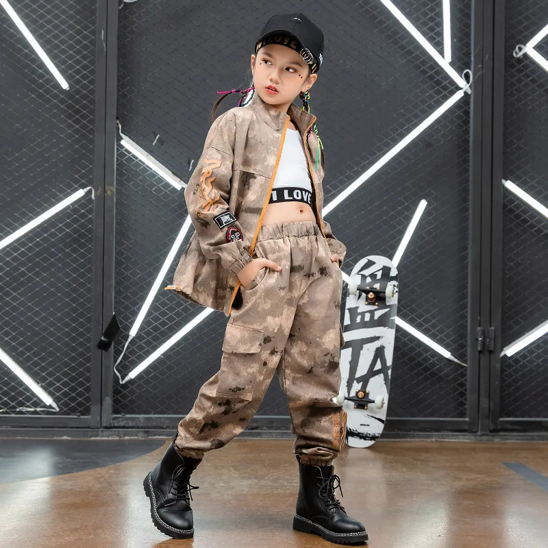 Boys Hip Hop Jacket Cargo Pant Girls Camouflage Shorts Jacket Clothes Sets Child Military Joggers Street Dance Kids Streetwear