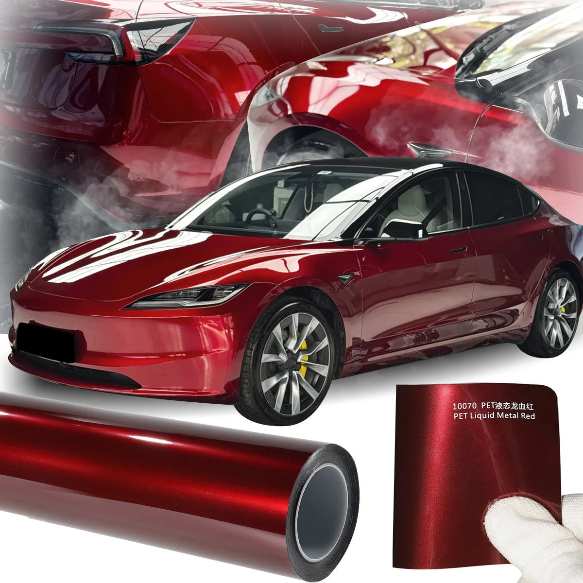 

Bright Liquid Dragon Blood Red Car wrapping Film Vinyl Roll Car Body paint Color Changing Sticker PET Car Door/Front hood cover