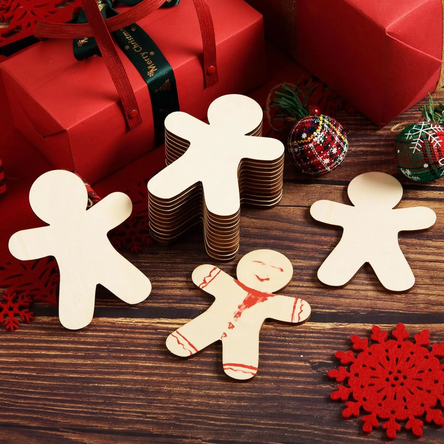 10 قطعة الزنجبيل الخشبي الرجال لم تنته الخشب شرائح القرص DIY بها بنفسك شجرة عيد الميلاد زخرفة معلقة الديكور عيد الميلاد نويل نافيداد ناتال #6