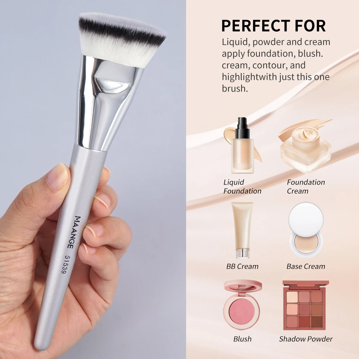 MAANGE 4pcs Makeup Brushes 2pcs Dual-ended Concealing Blush Brushes 2pcs Flat Top Angled Foundation Brushes Kit for Gifts Girls