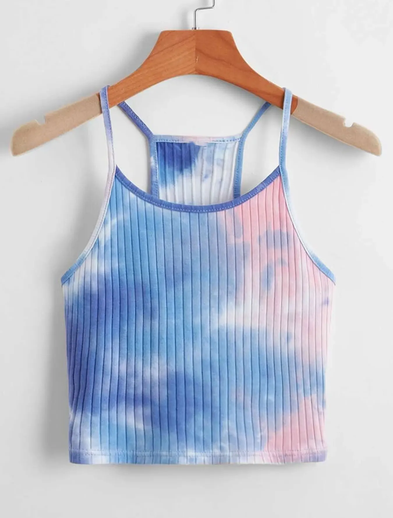 Camisola corta con estampado Tie Dye para mujer, Top informal sin mangas con cuello redondo, ropa de verano