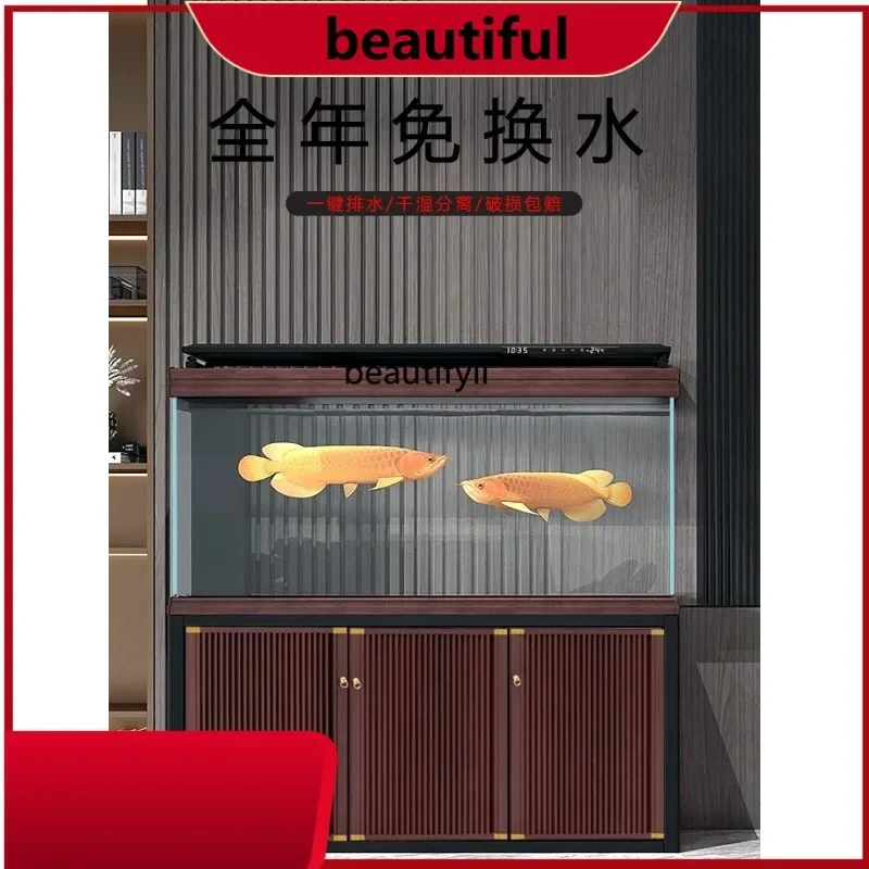 Bottom filter fish tank, living room, large ultra-white glass bottom cabinet, lazy ecological self-circulation, no water change
