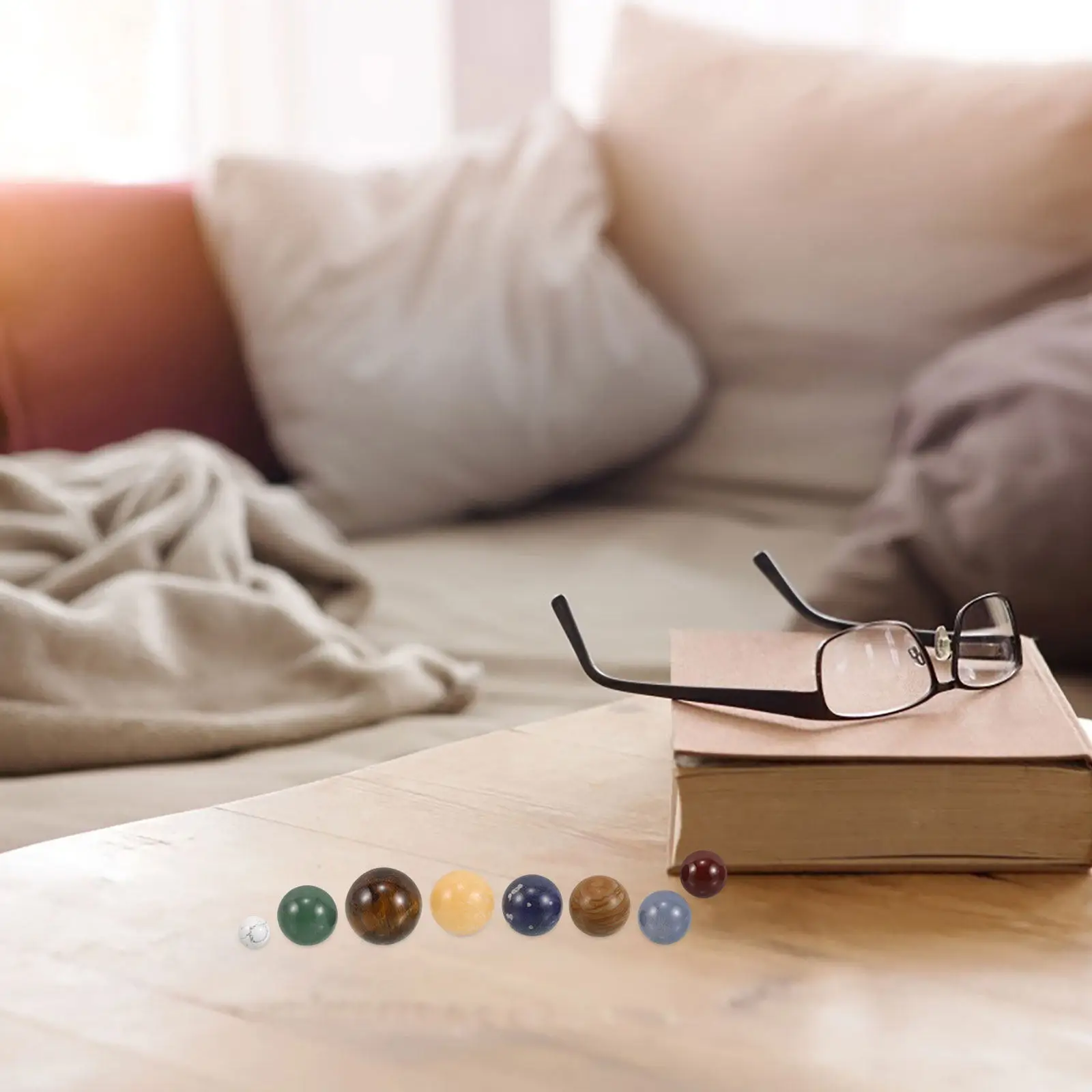 1 Juego de planetas del sistema solar de piedra natural, decoración educativa para escritorio, kit del sistema solar para que los niños aprendan sobre la exploración espacial