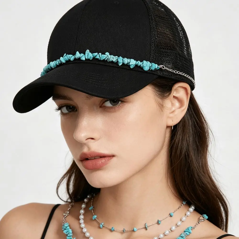 3pcs/Set Pearls Baseball Cap Chain DIY Craft Turquoise Trucker Hat Charm Detachable Hat Decoration Accessories Hat Metal Chain