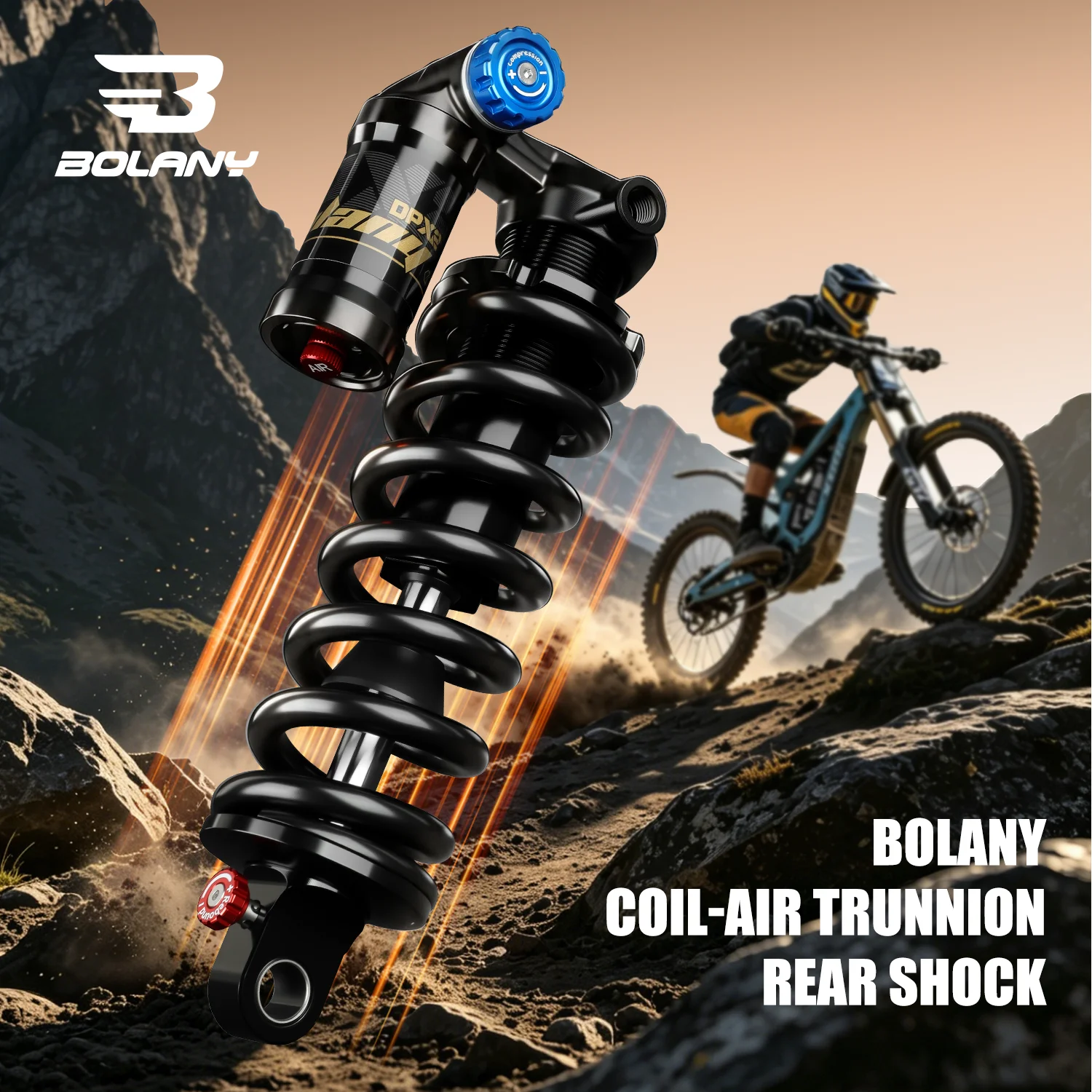 

Задний амортизатор BOLANY MTB Trunnion 185/205 мм, пружинно-воздушная подвеска 550 фунтов, пружина 300 PSI, для DH E-MTB, регулировка отскока