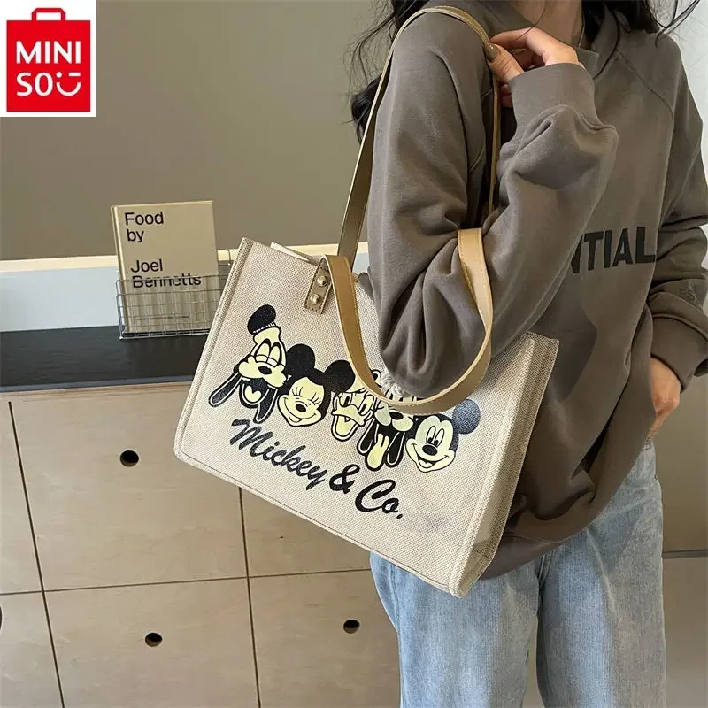 MINISO Disney Mickey Donald Duck Family Fashion Casual Tote Bag Women's Large Capacity Sweet Lightweight Handbag