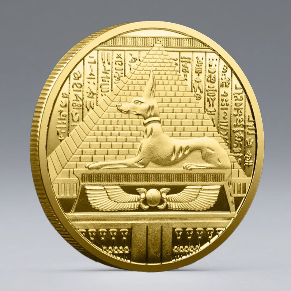 Gold Plated Dog Head God Nubis Souvenir Coin Ancient Egyptian Guardian of The Dead Collectible Coin 2