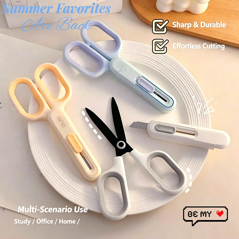 Dopamine colored knife and scissors two in one, multifunctional portable scissors art knife, disassembly and delivery artifact