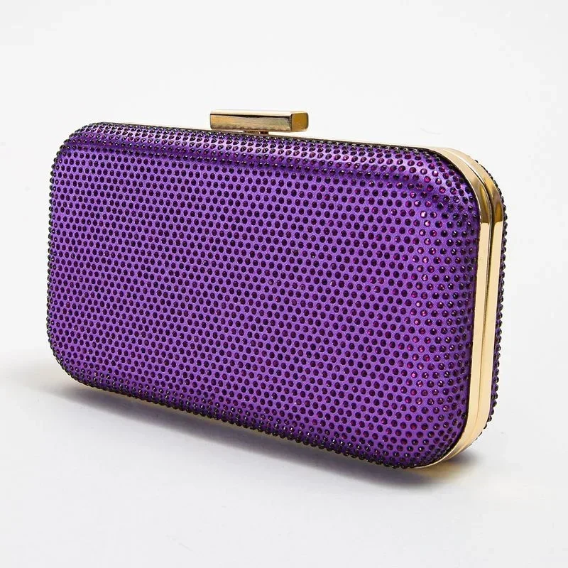 Ladies Purple Evening Bags Luxury Rhinestone Handbags Pochette Mariage Formal Party Banquet Clutch Square Purses Soirée Femme